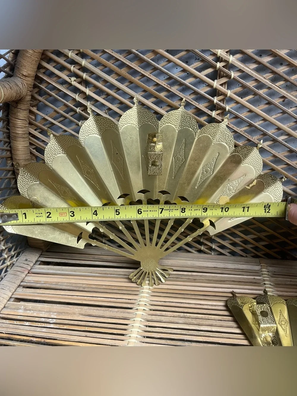 Vintage Home Interiors Gold Tone Metal Tin 3D Fans Wall Decor MCM Boho